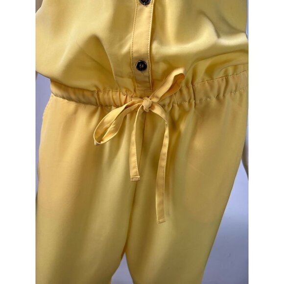 Vintage Metrostyle Womens Jumpsuit Yellow Elastic Waist Buttons Drawstring M - Picture 8 of 12